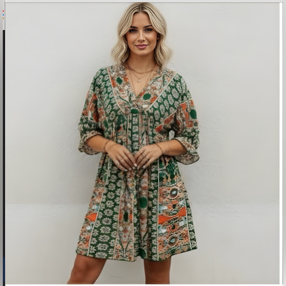 Boho Print Tie Back Dress